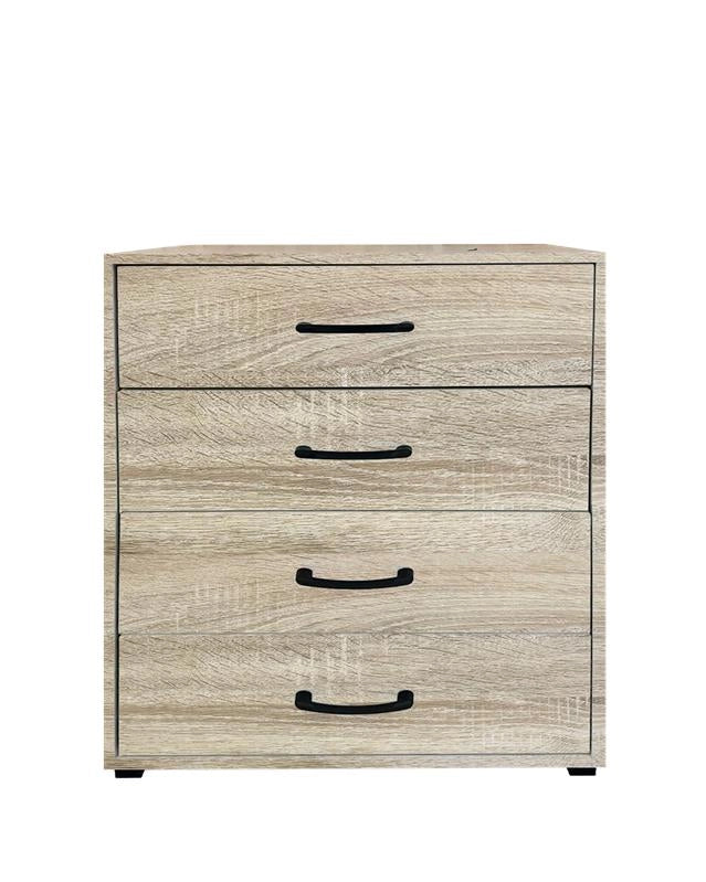CASSETTIERA IN LEGNO CON QUATTRO CASSETTI COLORE ROVERE DIMENSIONI 68X40X82,5 CM