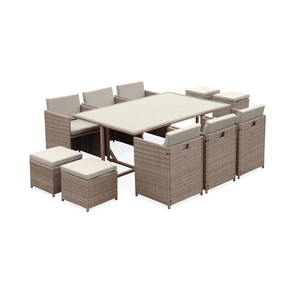Set tavolo da giardino in resina intrecciata con 6-10 posti, beige