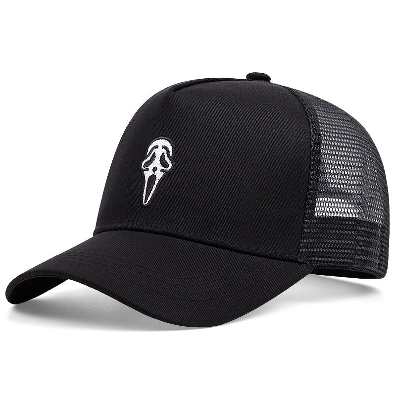 Cappellino da baseball nero con la faccia da fantasma di Halloween per camionisti.