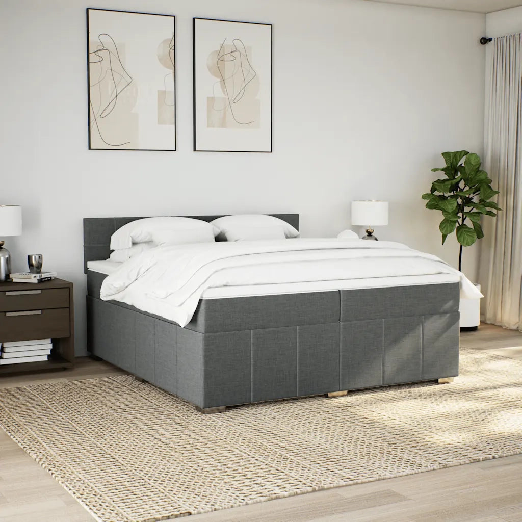 Giroletto a Molle con Materasso Grigio Scuro 200x200 cm Tessuto