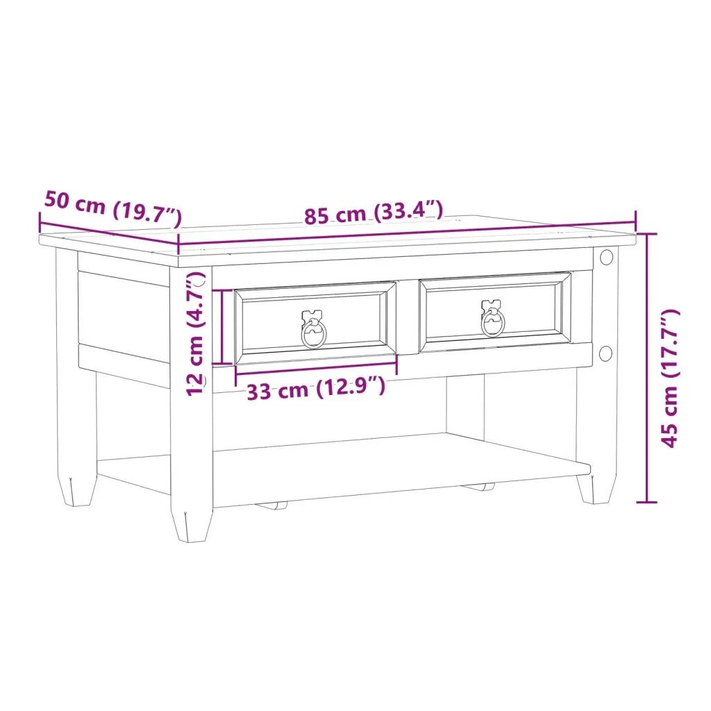 Tavolino da salotto | Tavolino da caff¨¨ | Tavolino da Soggiorno con Cassetti Corona 85x50x45 cm Legno Massello di Pino