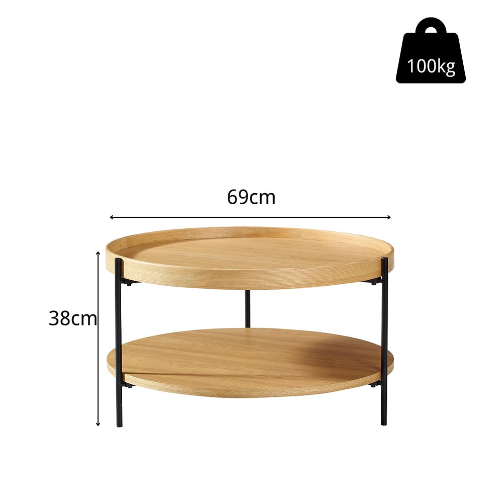 Tavolino moderno a due livelli - Xylo - 69*69*38 - Legno e ferro