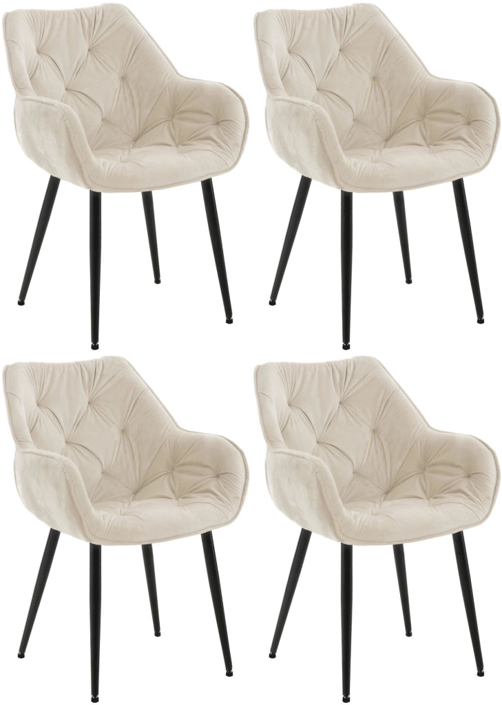 Set di 4 poltroncine Tanna in velluto crema