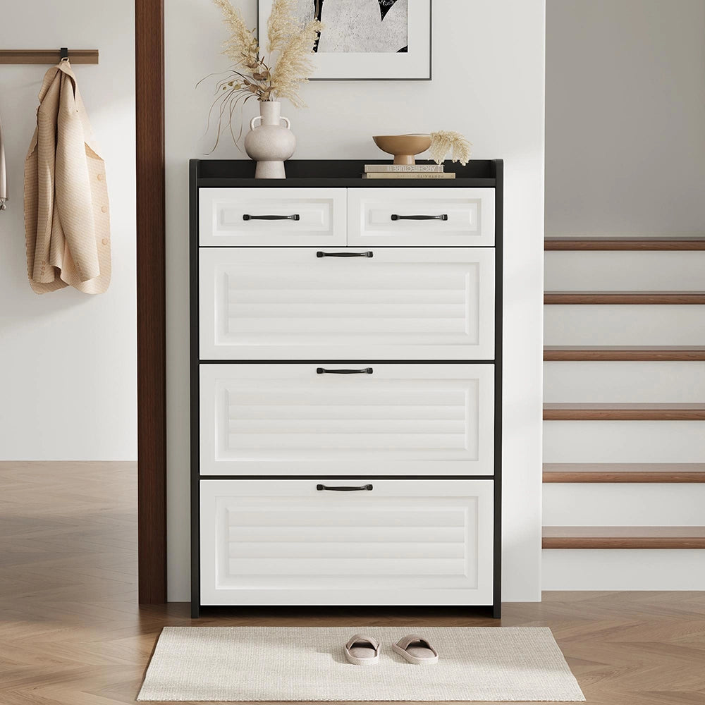Armadio porta scarpe girevole - Xylo - 3 ante grandi e 2 cassetti, in legno, L80xP23.5xH131 cm