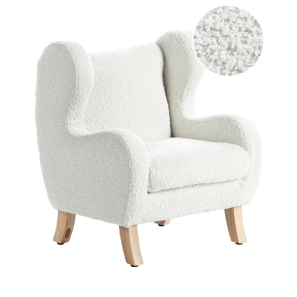 Sedia imbottita in bouclé bianco sporco con braccioli Sedile per bambini Design moderno