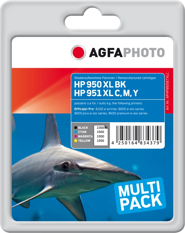 ORIGINAL Agfa Photo Multipack nero / ciano / magenta / giallo APHP950SETXLC 950XLBK+951XLC,M,Y ~6800 Seiten Agfa Photo C2P43AE (950 XL / 951 XL)