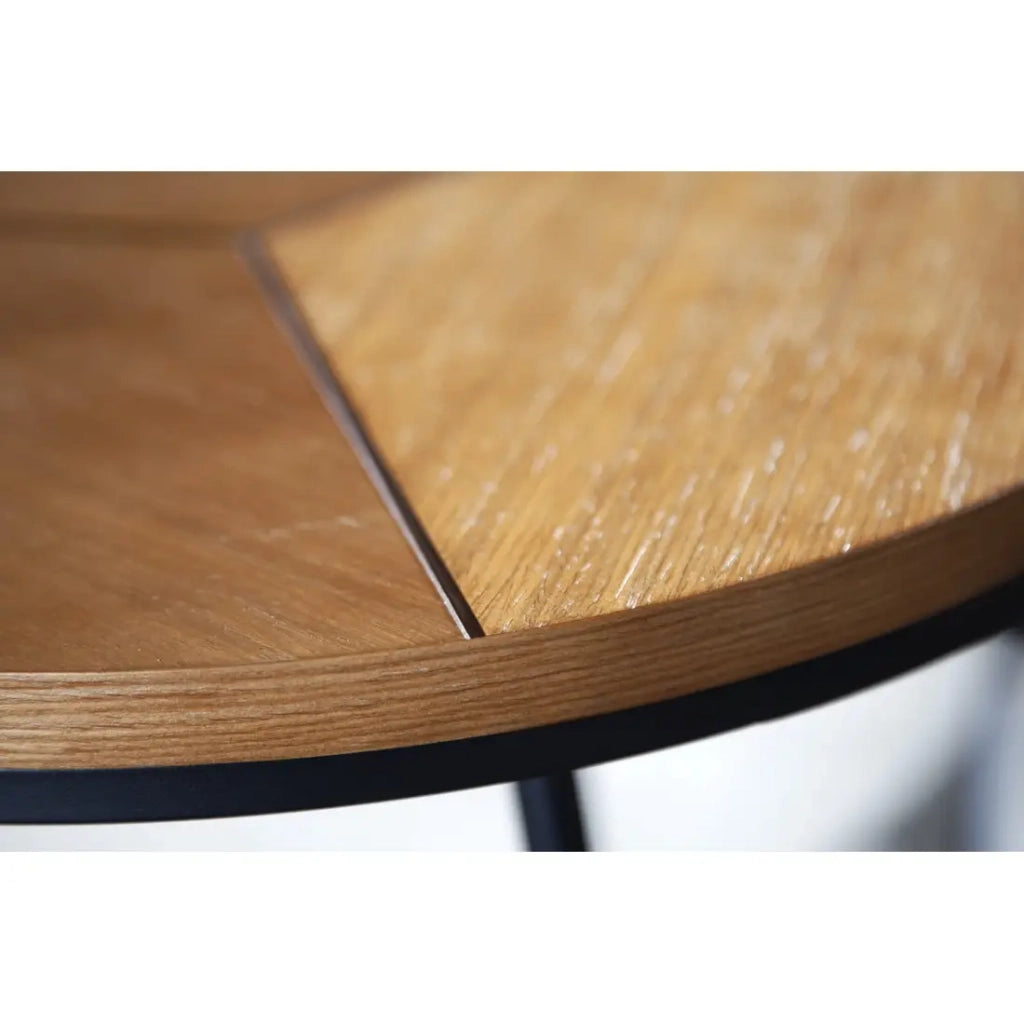 Tavolino basso rotondo ZENTOR 80 cm in legno massiccio e metallo nero stile industriale