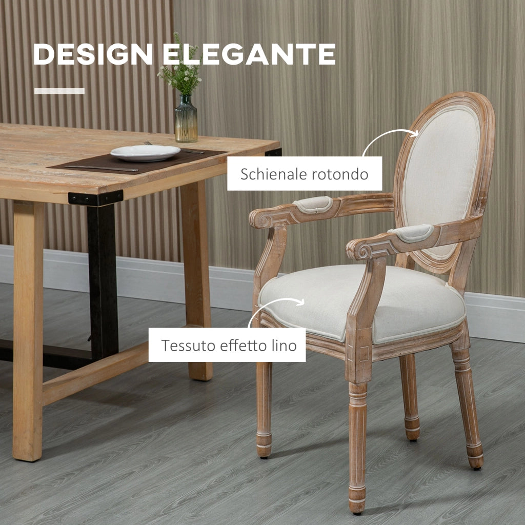 Sedia da Salotto Stile Classico Imbottita con Rivestimento in Tessuto, 56x56x96cm, Bianco Crema