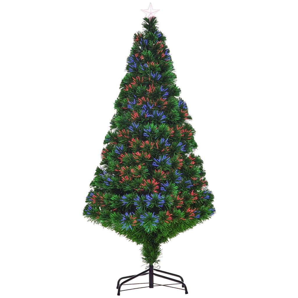 Albero di Natale Artificiale 150 cm con Luci LED ¨C Minimal ¨C Verde, Fibra Ottica, 180 Punte, Base in Metallo