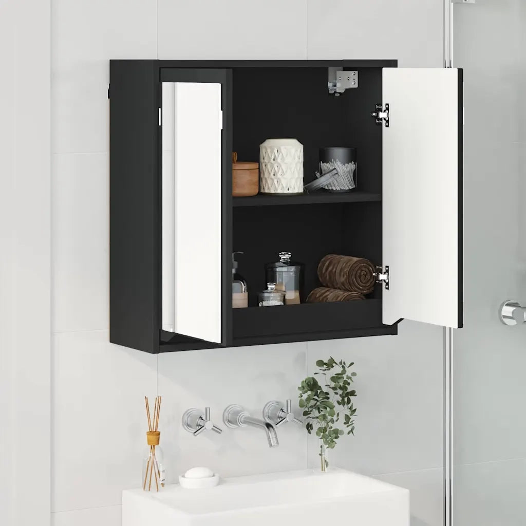 Mobiletto per specchio da bagno con porta Nero 60 x 20 x 60 cm