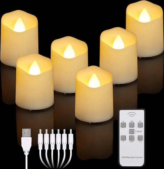 Lampade a LED accesseibili con telecomando timer fanno lampeggiare bianco caldo regolabile elettriche candele a LED con 1 cavo USB decorazione per Natale Halloween festa famiglia