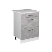 Mobiletto base per cucina R-Line Calcestruzzo/Bianco 60 cm con cassetti PL Marmo Vicco