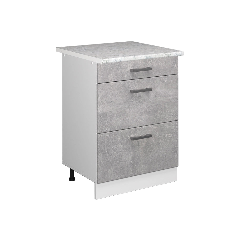 Mobiletto base per cucina R-Line Calcestruzzo/Bianco 60 cm con cassetti PL Marmo Vicco