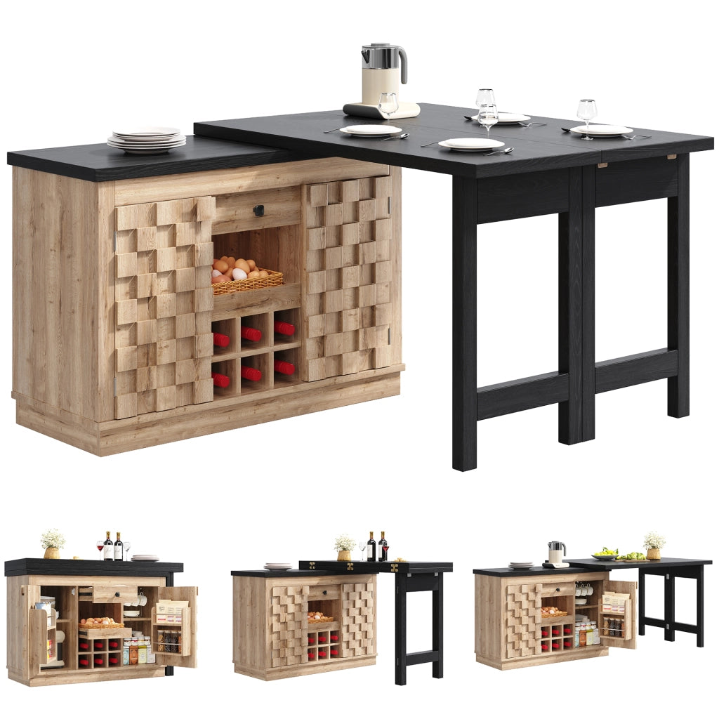 Credenza da cucina girevole 360° con 2 piani; 1 cassetto; portabottiglie rimovibile; per cucina; 120-197 × 40 × 74.2 cm