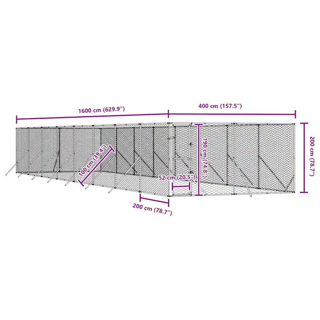 Cuccia per Cani da Esterno Argento 4x16x2 m in Acciaio Zincato 3190458