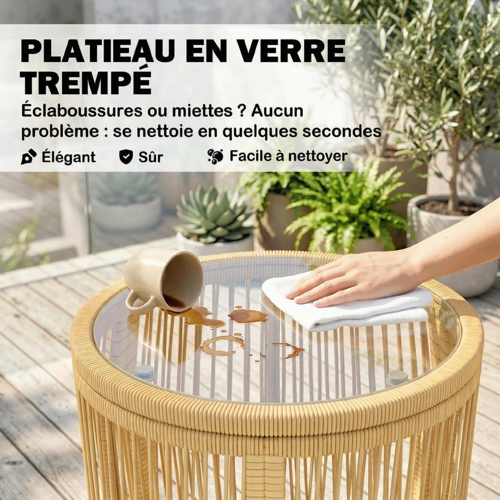 Divano angolare 3 posti ¨C zephmum ¨C beige, cuscini amovibili, con tavolo in vetro