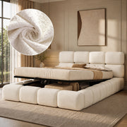 Letto matrimoniale contenitore 180x200 cm design nuvola bubble con testiera e rete a doghe; bouclé bianco