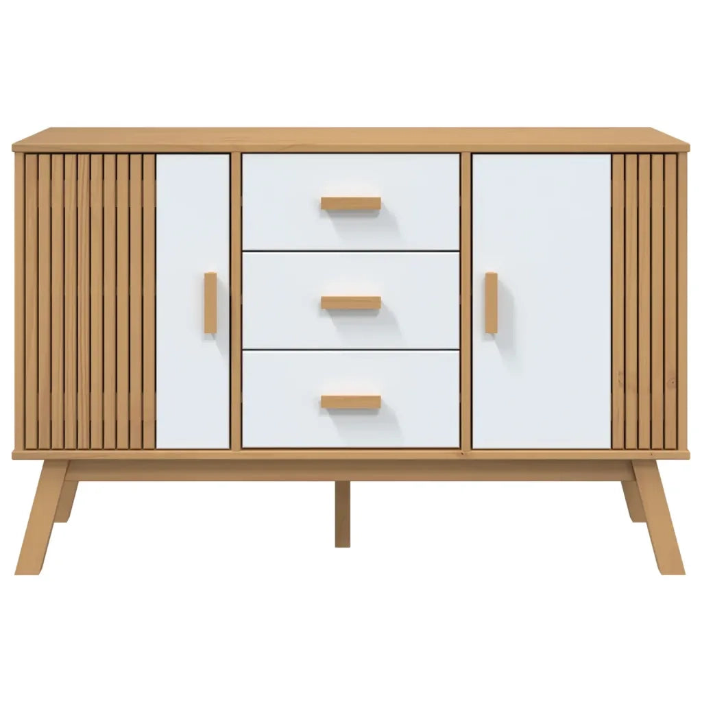 Credenza | Madia | Buffet da pranzo | Armadio da pranzo OLDEN Bianca e Marrone 114x43x73,5 cm Massello di Pino