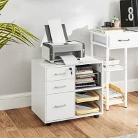 Cassettiera Portadocumenti da Ufficio con 3 Cassetti, Ruote, Serratura e Chiavi, 60x40x56 cm, Bianco