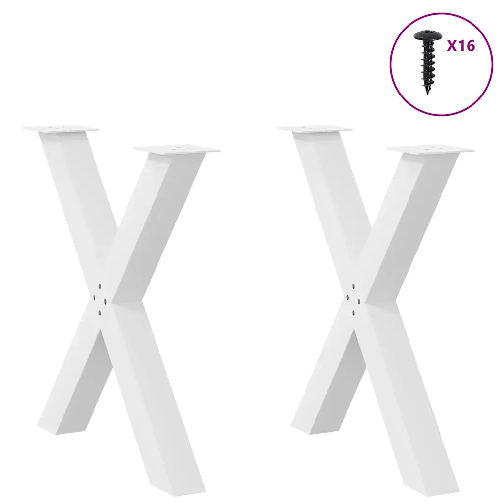 Gambe per tavolo da pranzo a forma di X 2 pz bianche 70x(72-73) cm in acciaio