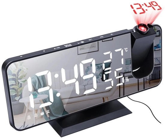 Alarme - Alarme con proiezione - Radio sveglia con ingresso USB - Grande schermo LED - Sveglia doppia