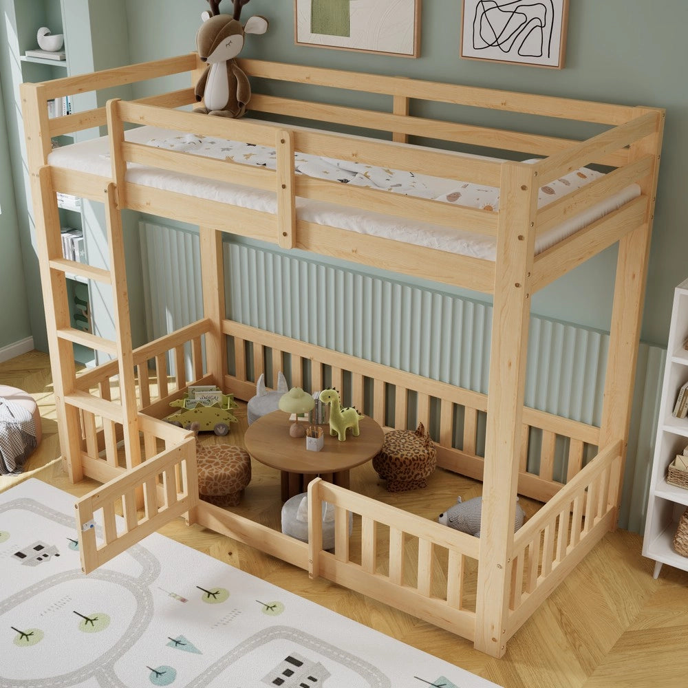Letto a Castello in Legno di Pino con Scala e Protezione ¨C Xylo ¨C Naturale 90x200