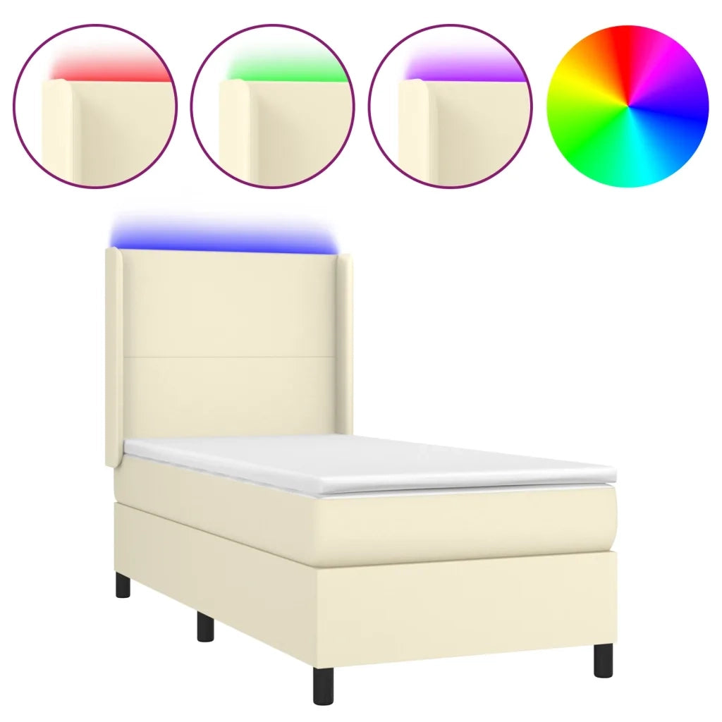 Giroletto a Molle con Materasso e LED Crema 80x200cm Similpelle cod mxl 62394