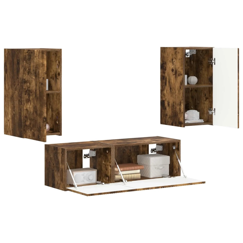 Set di Mobiletto da TV a Parete 4 pcs Rovere fumé