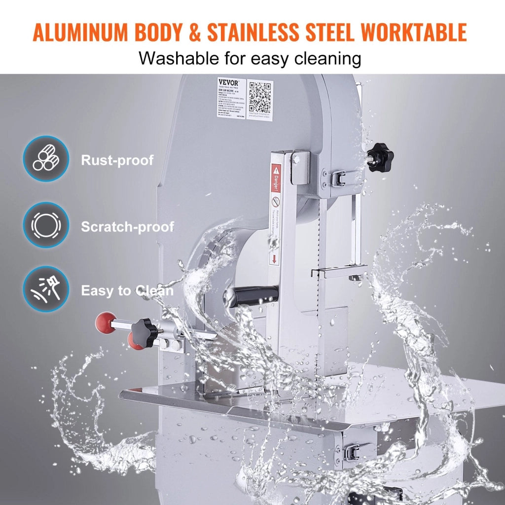 Segaossa Elettrica da Terra Uso Commerciale in Acciaio Inox per Carne Ossa da Macellerie 1500W Produttività max. 300kg/ora, Macchina Segaossa Elettrica Spessore di Taglio 4-200mm Altezza 250mm
