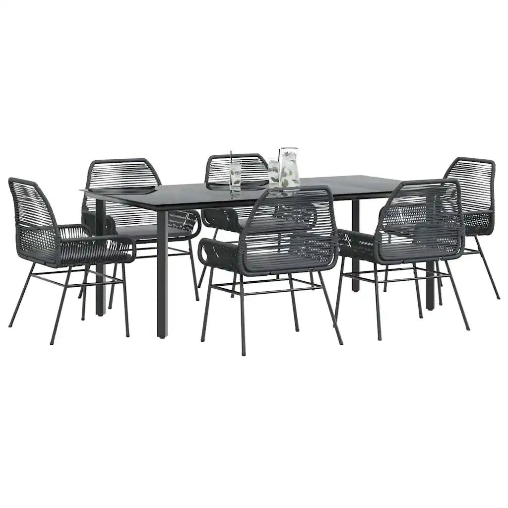 vidaXL Set Pranzo da Giardino 7 pz Nero con Cuscini Polyrattan Vetro