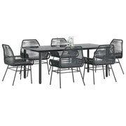 vidaXL Set Pranzo da Giardino 7 pz Nero con Cuscini Polyrattan Vetro