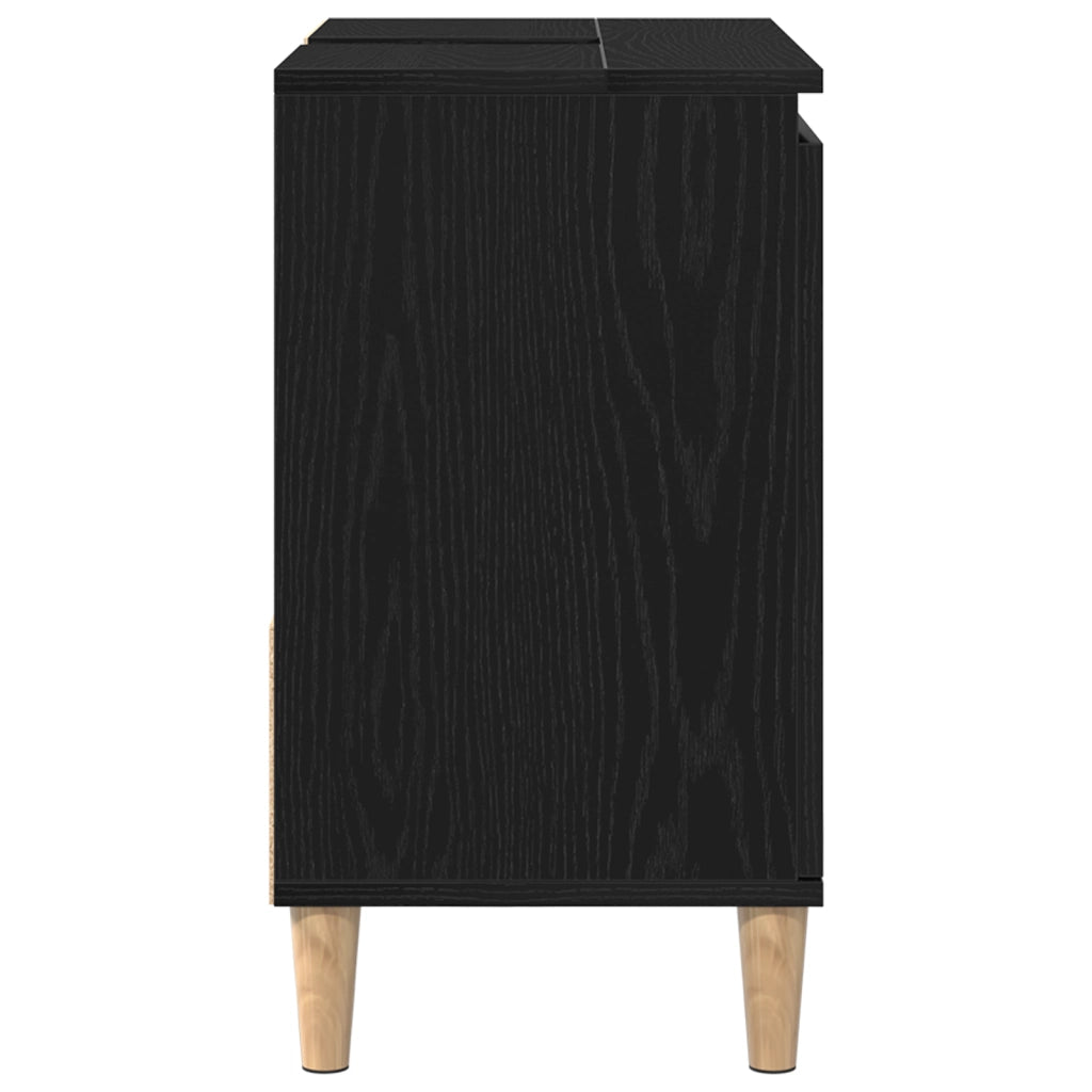 Armadietto Lavabo Nero Rovere 65x33x60 cm Legno ingegnerizzato