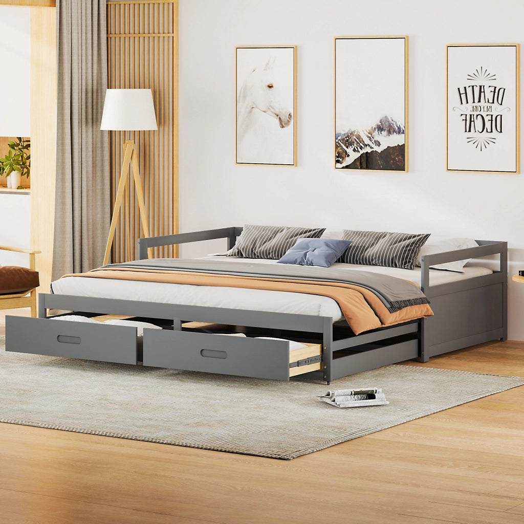 Letto sofa estraibile in legno di pino grigio 180x200 cm