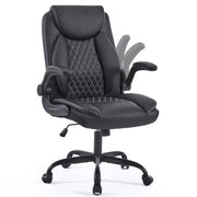 Sedia da ufficio ergonomica - con supporto lombare e braccioli ribaltabili - in pelle - nero