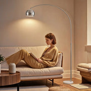 Lampada da terra ad arco argentata con base in marmo, 167 cm