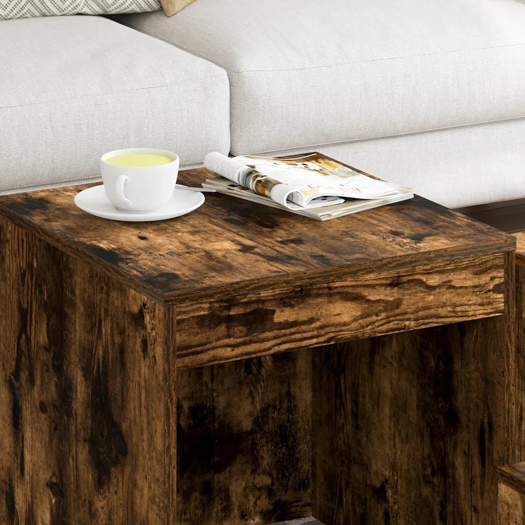 Tavolini Impilabili 3 pz Rovere Fumo in Legno Multistrato cod mxl 38519