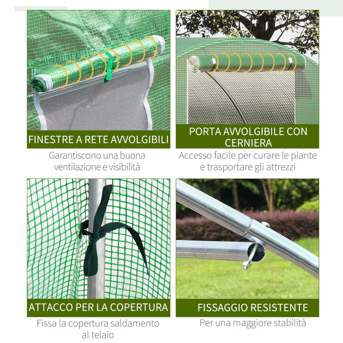 Serra a Tunnel 450x300x200 cm Porta Avvolgibile e 6 Finestre Verde