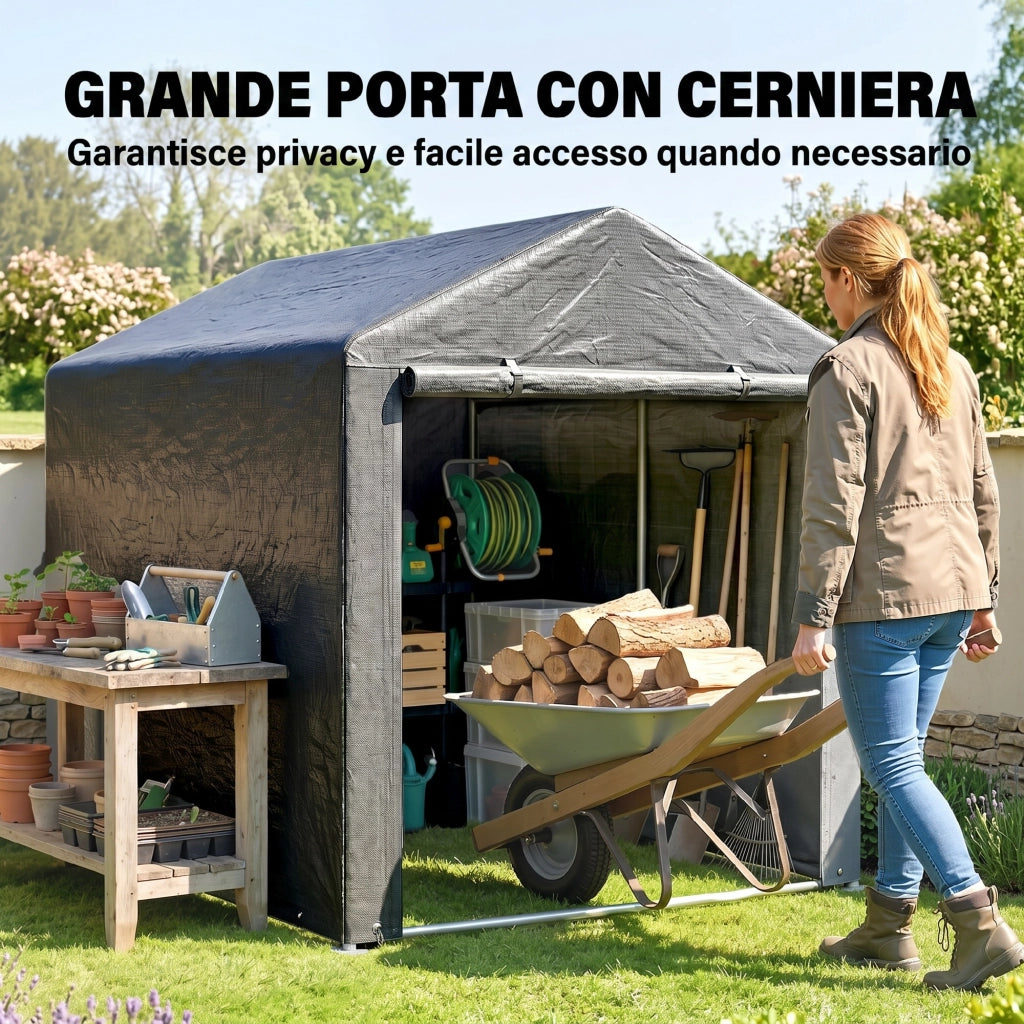 Capanno Porta Attrezzi e Tenda Garage per Bici e Moto con Copertura Anti-UV, 1.6x2m, Grigio Scuro