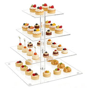 Stand per torte quadrata 4 livelli - Standard per torte in acrilico - Stand per esposizione trasparente - Leggero - Sostenibile - Montaggio facile