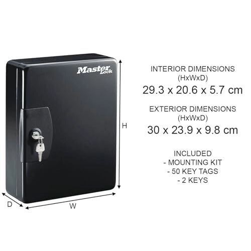 Master Lock KB-50ML Armadietto per Chiavi 50 Gancetti in Acciaio con Serratura a Chiave e Kit di Montaggio colore Nero
