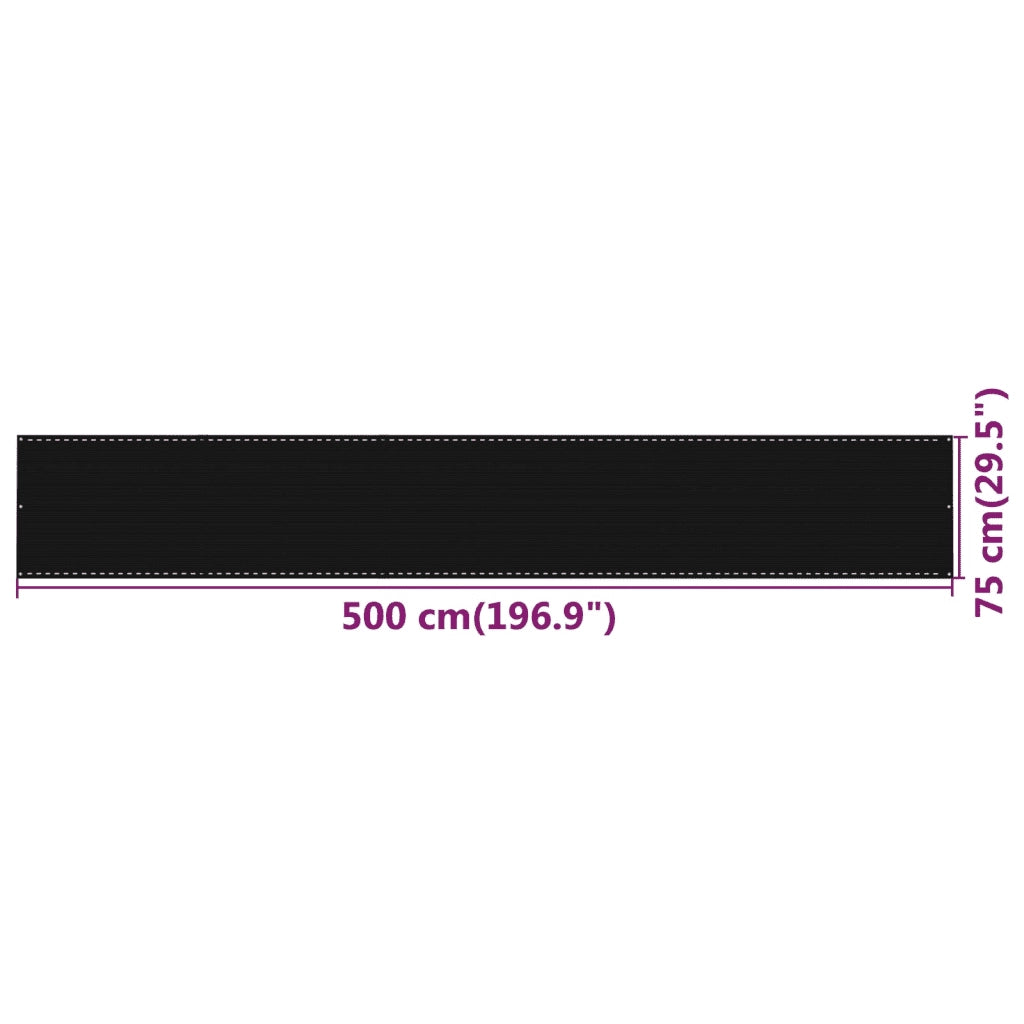 Paravento da Balcone-Pannello per balcone Nero 75x500 cm in HDPE