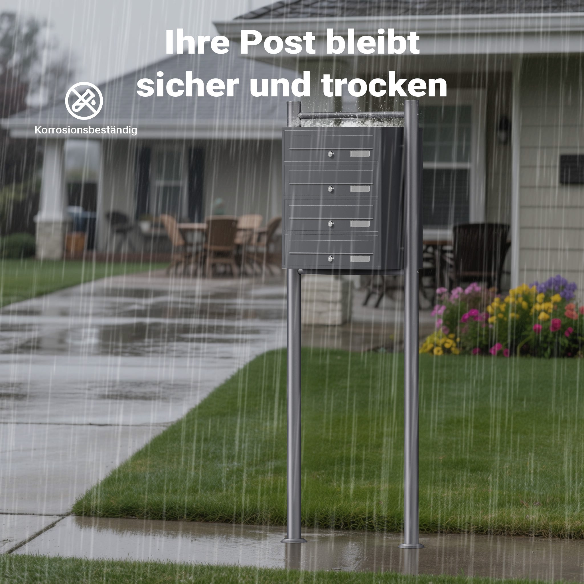 Cassetta postale condominiale autoportante 4 posti, 1 modulo, antracite 556 x 270 x 1500 mm