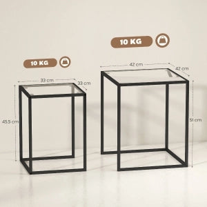 TAVOLINI Set 2 pezzi 42x42/33x33 cm vetro temperato nero