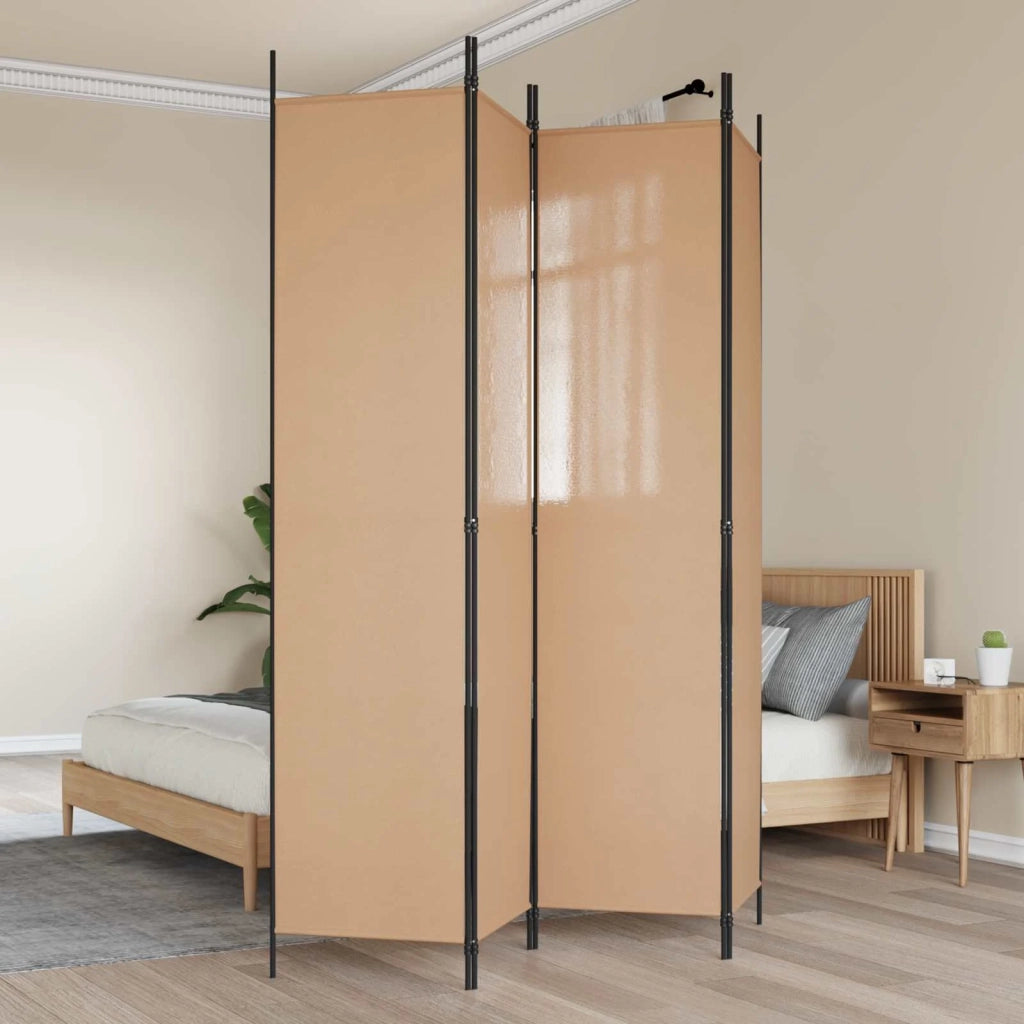 Paravento a 4 Pannelli Beige 200 x 220 cm Tessuto