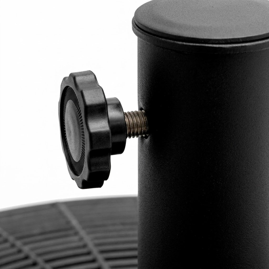 Base Ombrellone Da Giardino 4 Ruote Con Freni In Cemento HDPE E Metallo Diametro Palo Compatibile 38/48 Mm Effetto Rattan Resistente Ideale Per Terrazzo Balcone Ø52 x 34 Cm Nero