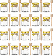 Mini vasetti da vino in vetro da 15 onze, 20 pezzi con cucchiaio di legno, coperchio dorato, ideali per regali di compleanno e matrimoni