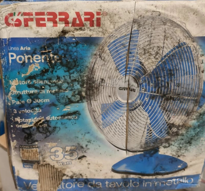 G3 ferrari ventilatore da tavolo ponente colore verde, cartone rovinato