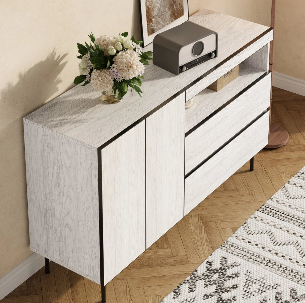 Credenza sideboard 140x42x77 cm senza maniglie; bianca; truciolare