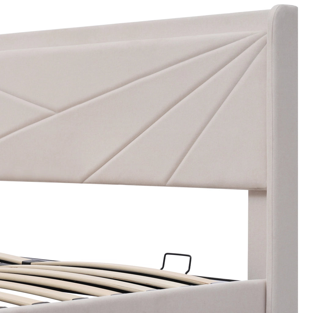 Letto Contenitore Matrimoniale con USB; Tipo C e Testiera Imbottita 140×200 cm; senza Materasso