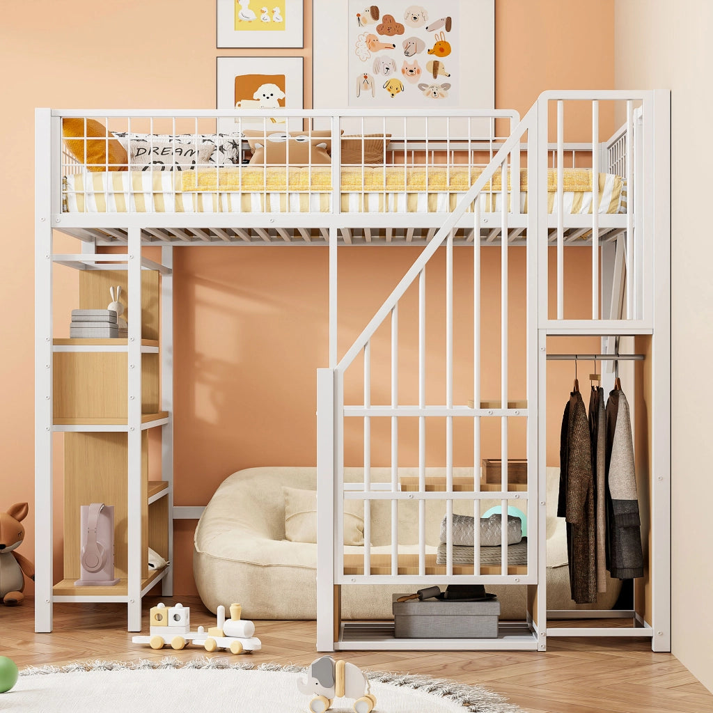 Letto a castello bianco con funzione contenitore in metallo e legno 90x200 cm